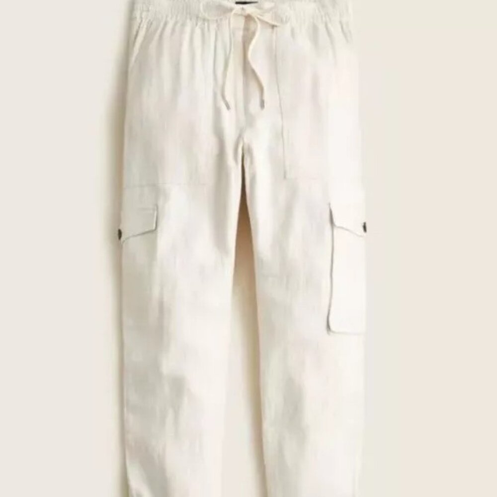 J.Crew Pull On Ankle Zip Jogger Cargo Pants,  Cream, Linen-blend, Size 10